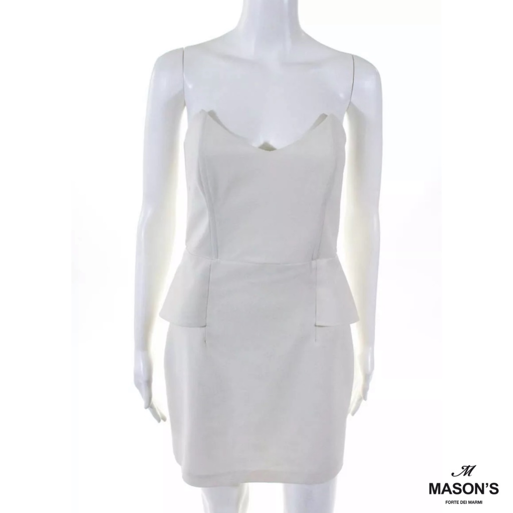 Mason Ivory White Peplum A-Line Strapless Dress